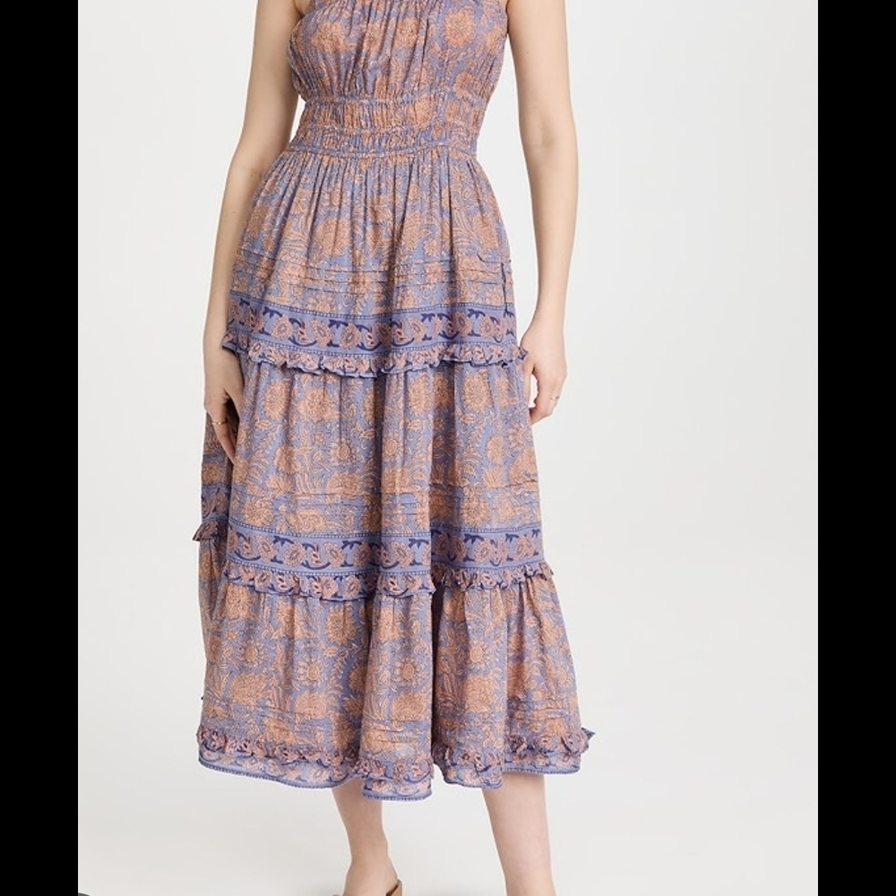 Cleobella Floral Midi Dress in Blue and Brown Small 1381